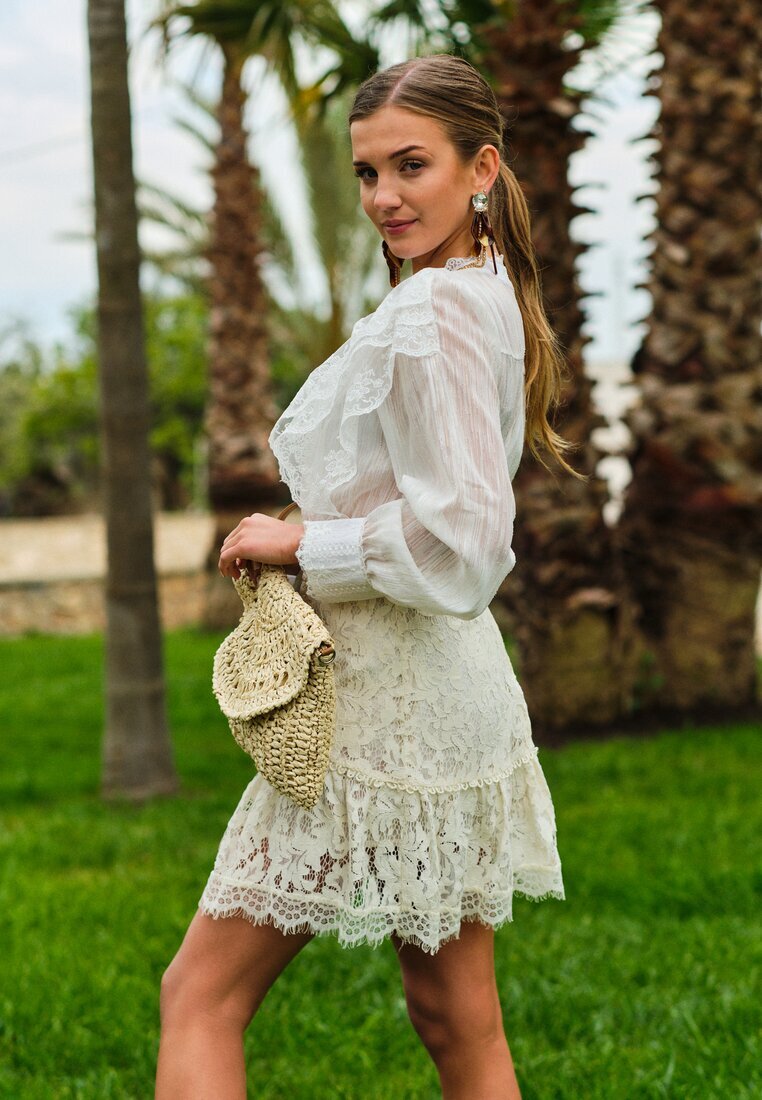 elsa.m by may Cămașă albă cu ață strălucitoare și inserții brodate Daizee