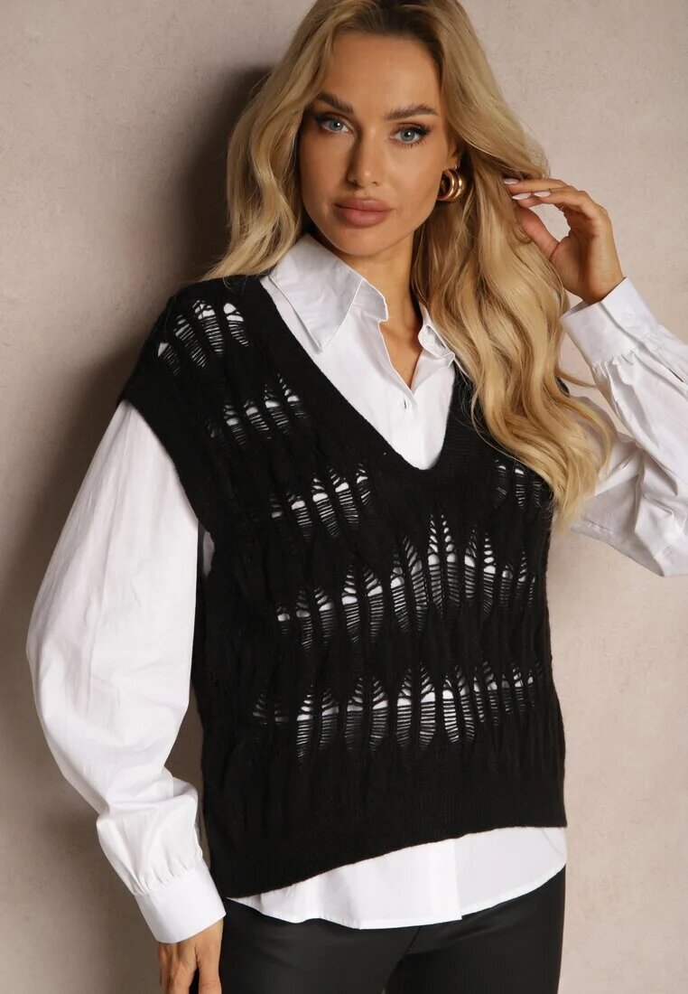 elsa.m by may Cămașă albă cu vestă pulover neagră tricotată Irithania