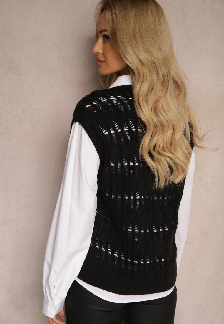 elsa.m by may Cămașă albă cu vestă pulover neagră tricotată Irithania
