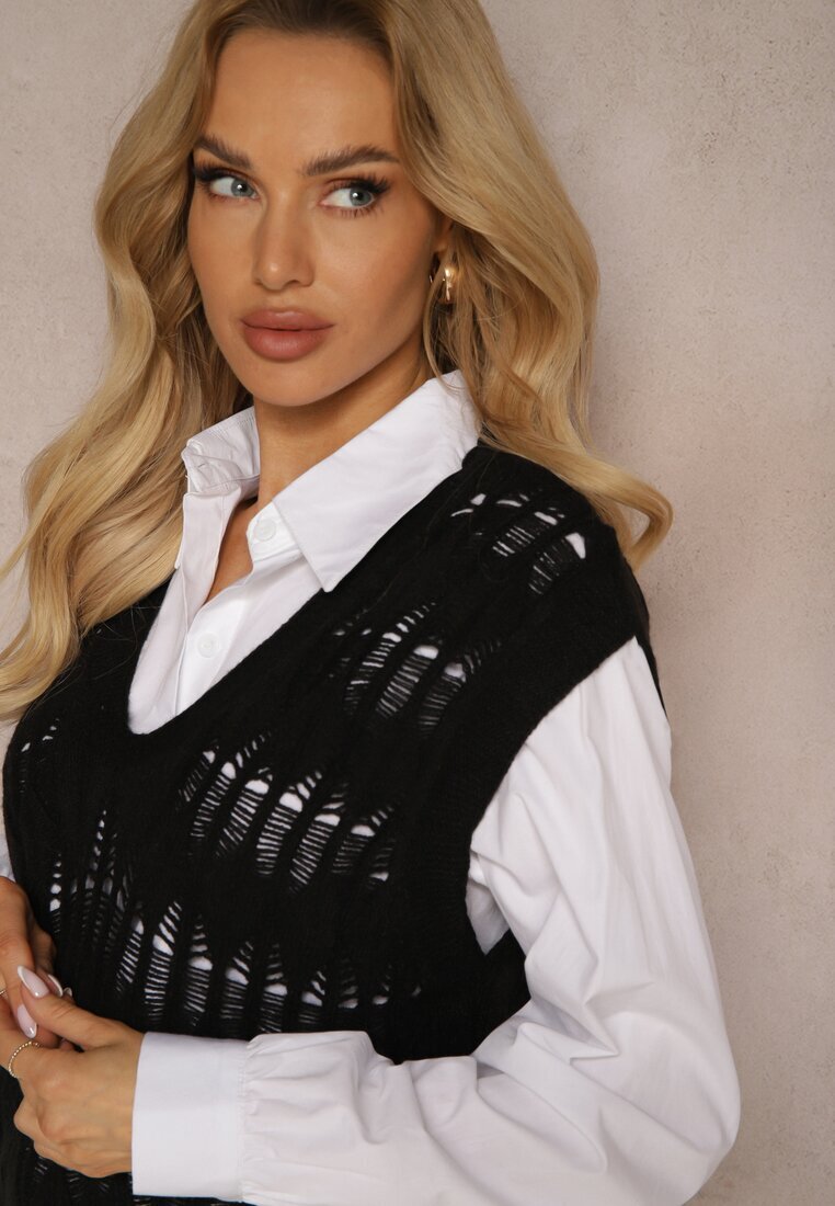 elsa.m by may Cămașă albă cu vestă pulover neagră tricotată Irithania