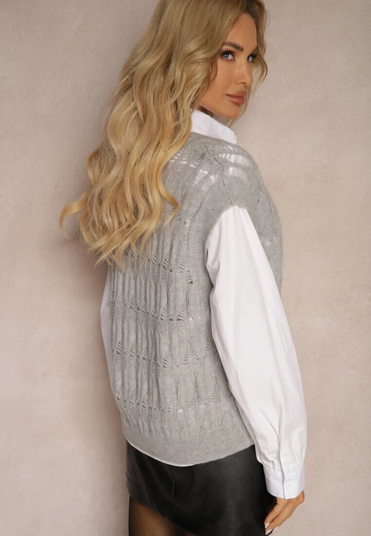 elsa.m by may Cămașă Albă cu Vestă tricotată tip pulover Gri Irithania