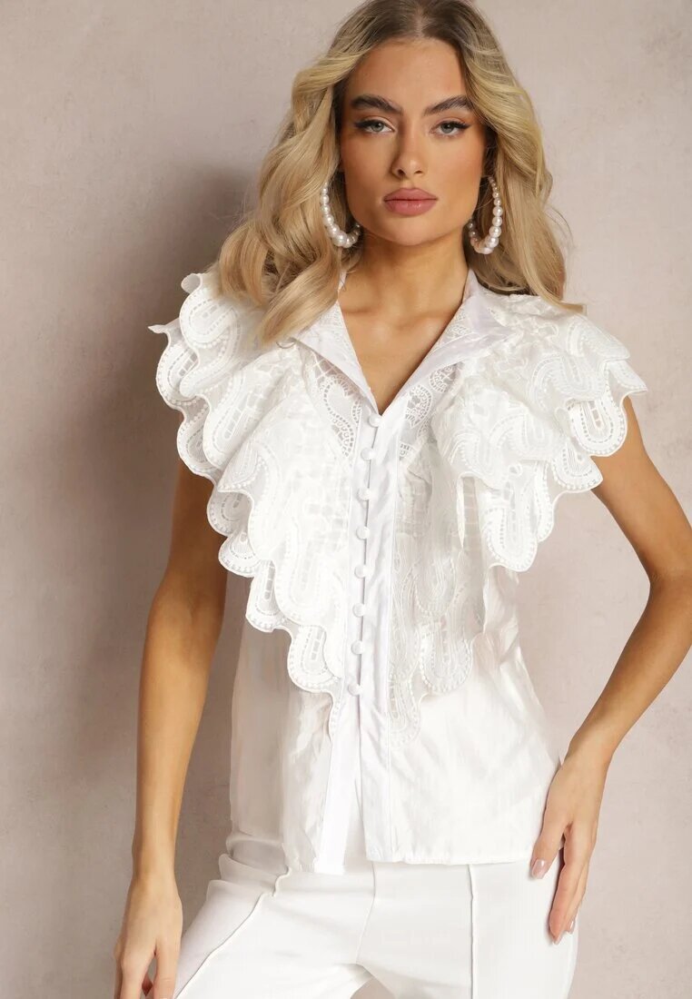 elsa.m by may Cămașă albă cu volane largi în față și pe umeri Clioni