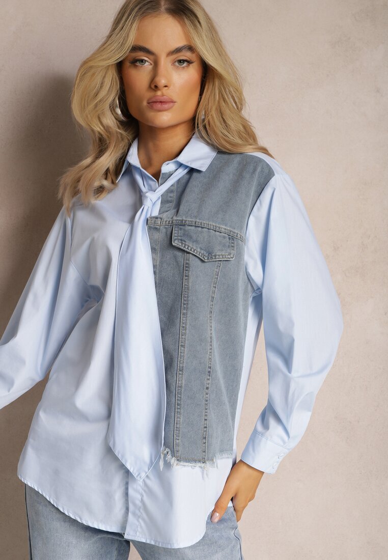 elsa.m by may Cămașă Albastră cu Inserție din denim în față și Cravată inclusă Mirelles