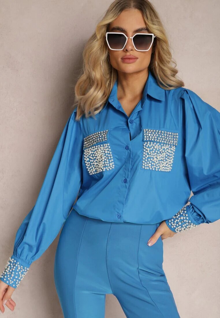 elsa.m by may Cămașă Albastră cu zirconii și perle de bijuterii Quezia