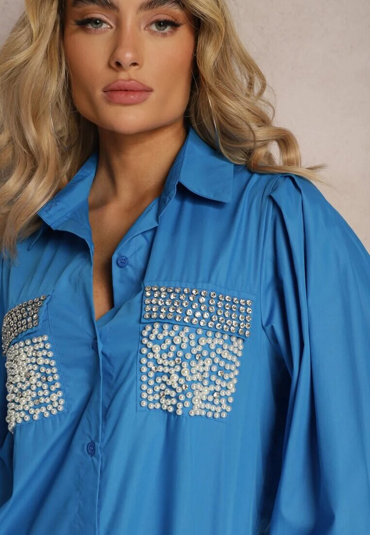 elsa.m by may Cămașă Albastră cu zirconii și perle de bijuterii Quezia