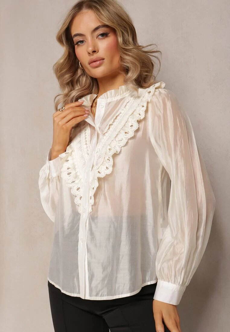 elsa.m by may Cămașă bej cu nasturi cu dantelă decorativă Raneem