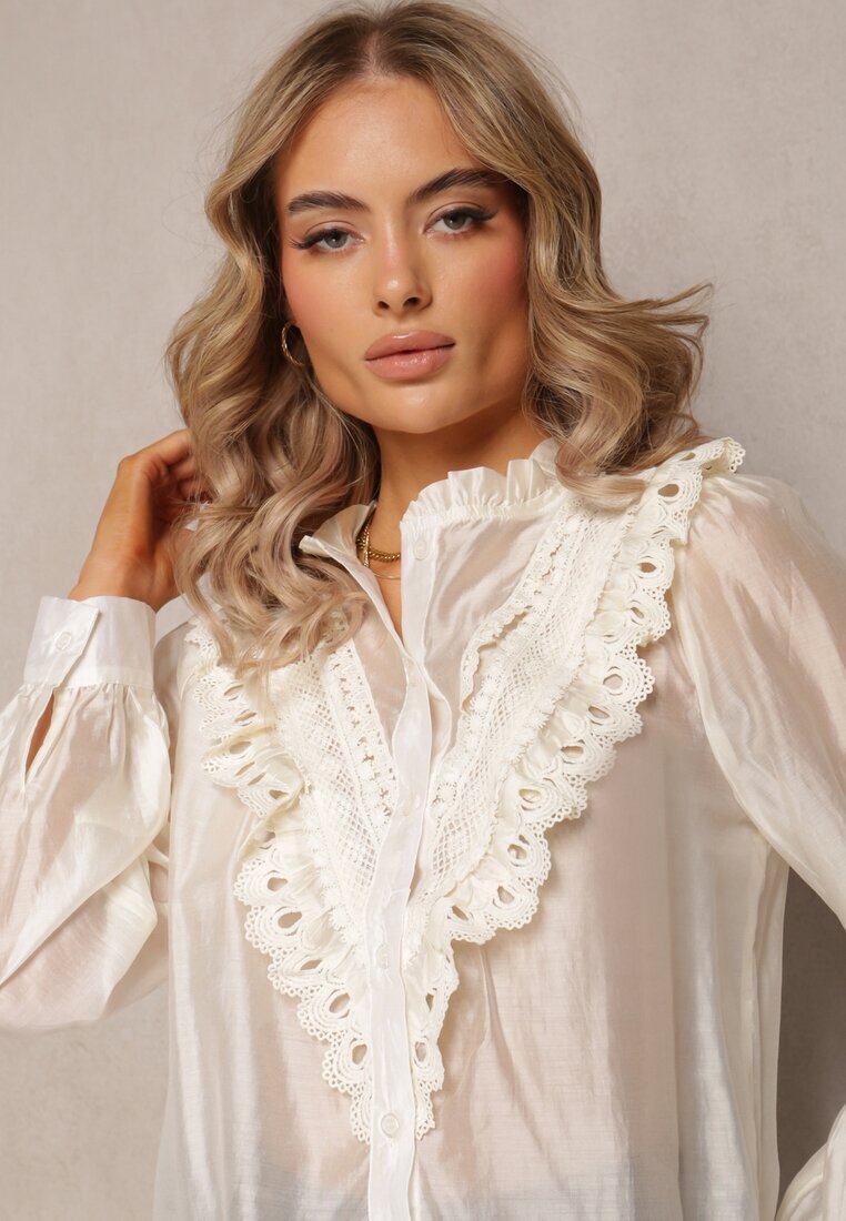 elsa.m by may Cămașă bej cu nasturi cu dantelă decorativă Raneem