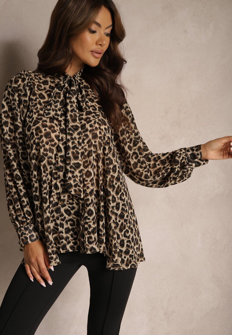elsa.m by may Cămașă Bej Leopard Legată la gât Nevlore