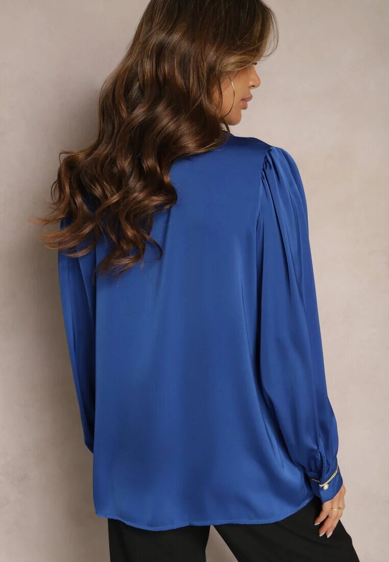 elsa.m by may Cămașă Bleu marin De satin cu Zirconii și Perle și Guler Dokeria