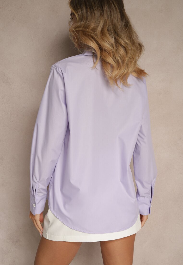 elsa.m by may Cămașă Clasic Violet cu Buzunare Decorată cu Strasuri și Detaliu Floral Herlla