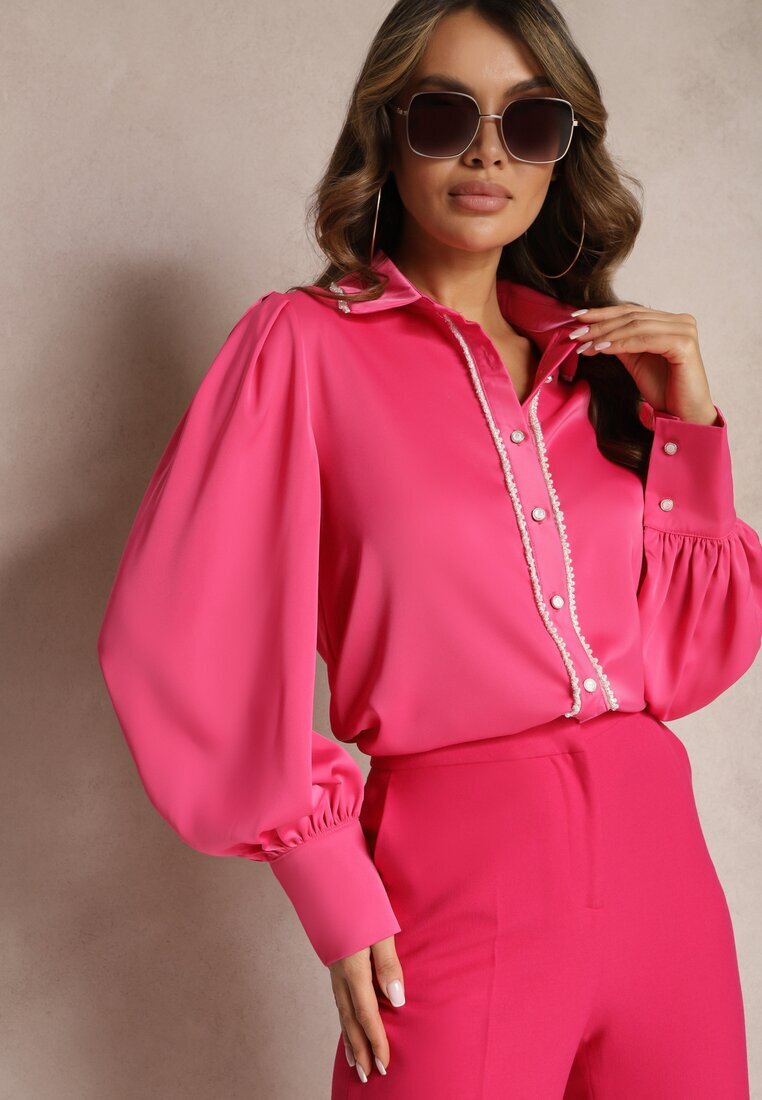 elsa.m by may Cămașă fuchsia cu mâneci lungi bufante și cu mărgele cu nasturi Quileth