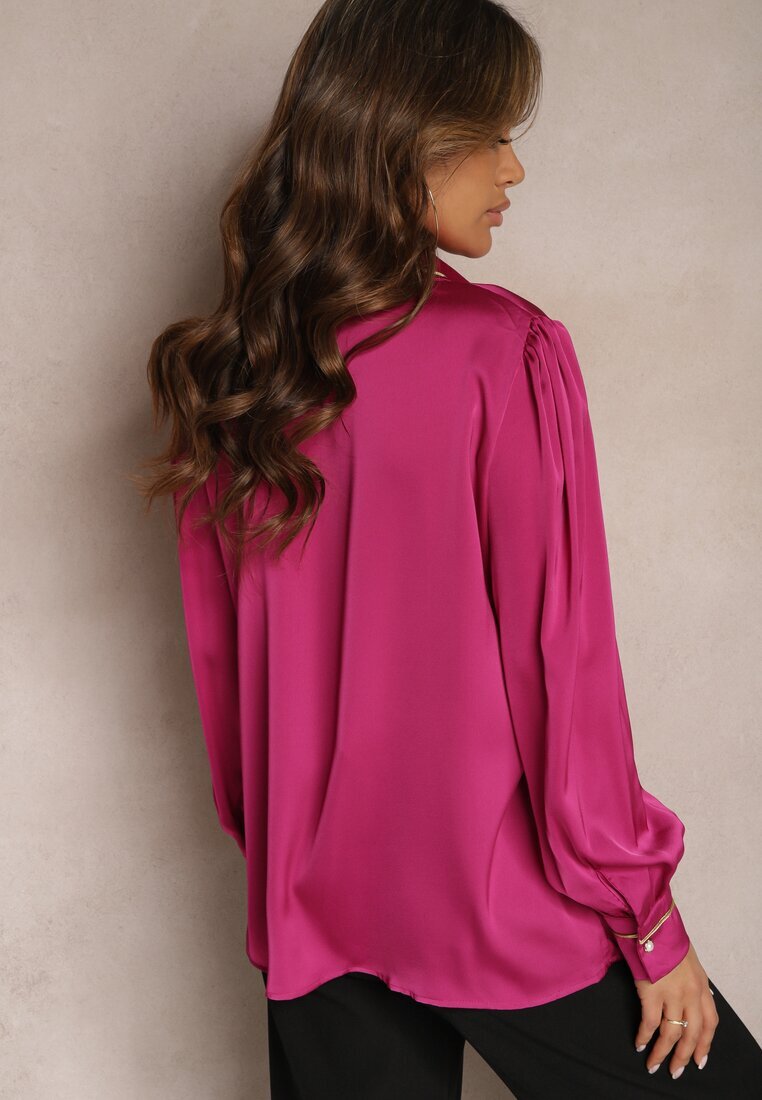 elsa.m by may Cămașă Fucsia din Satin cu Zirconii și Perle și Guler Dokeria