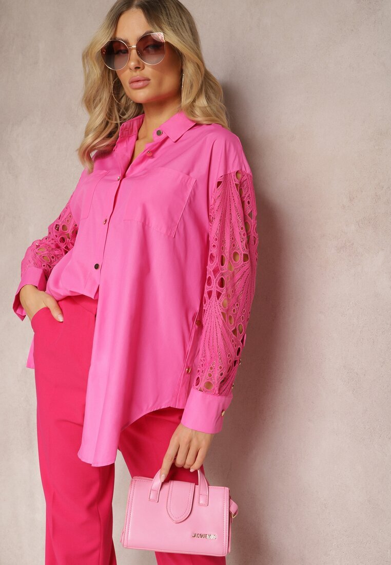 elsa.m by may Cămașă Fucsia Lejeră cu Inserții Ajurate la Mâneci Nasira