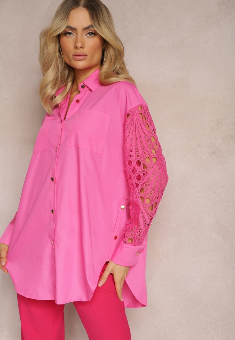 elsa.m by may Cămașă Fucsia Lejeră cu Inserții Ajurate la Mâneci Nasira