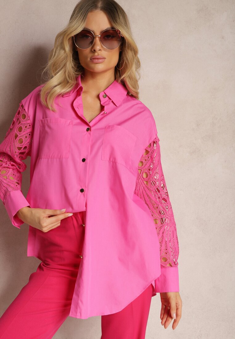 elsa.m by may Cămașă Fucsia Lejeră cu Inserții Ajurate la Mâneci Nasira