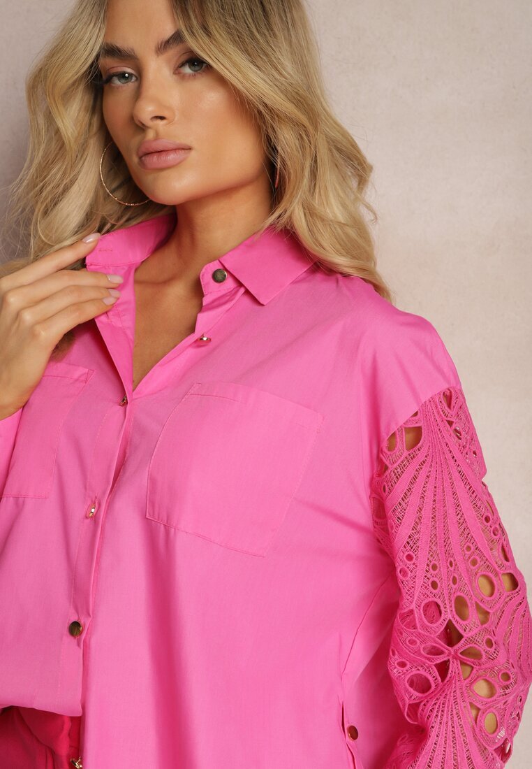 elsa.m by may Cămașă Fucsia Lejeră cu Inserții Ajurate la Mâneci Nasira
