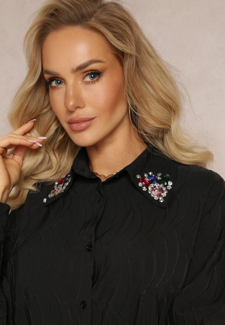 elsa.m by may Cămașă Neagră cu Cristale Decorative pe Guler Savila