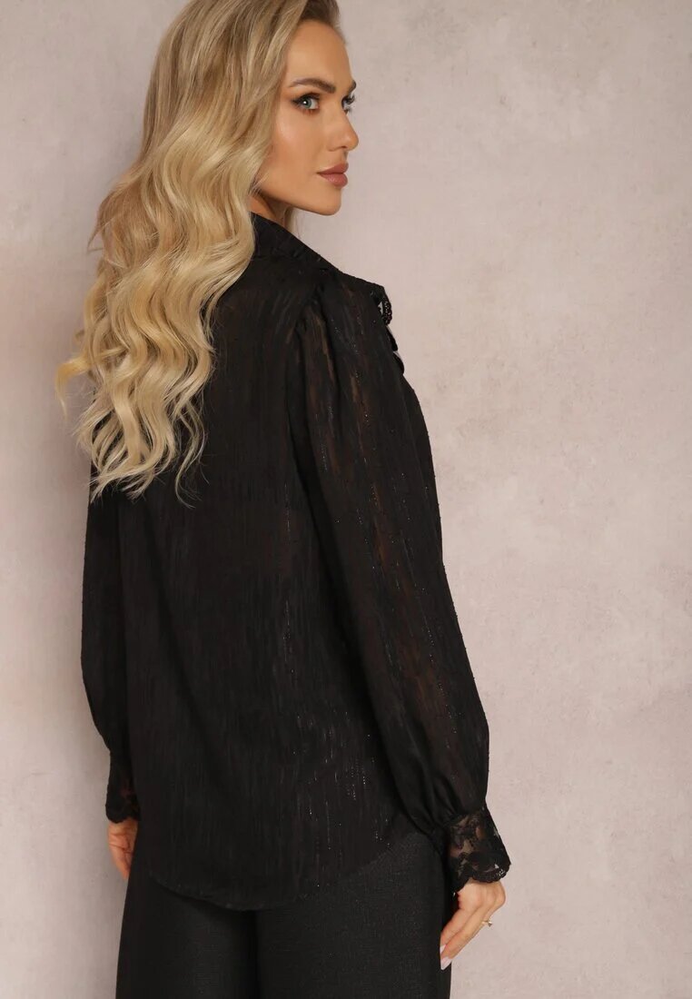 elsa.m by may Cămașă Neagră cu Fibră Metalică și Dantelă Knikkar