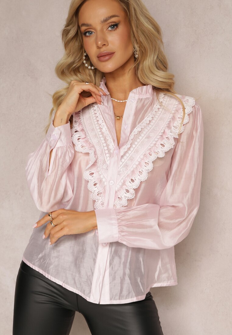 elsa.m by may Cămașă roz cu nasturi cu dantelă decorativă Raneem