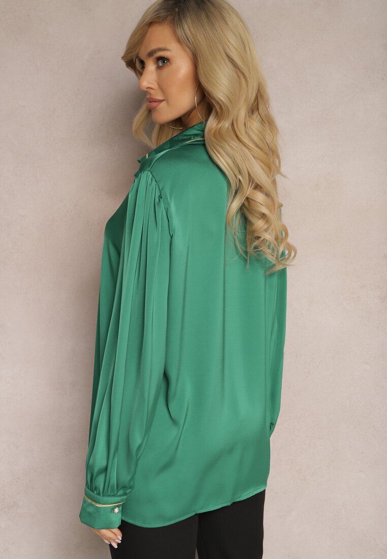 elsa.m by may Cămașă Verde de Satin cu Zirconii Perle și Guler Dokeria