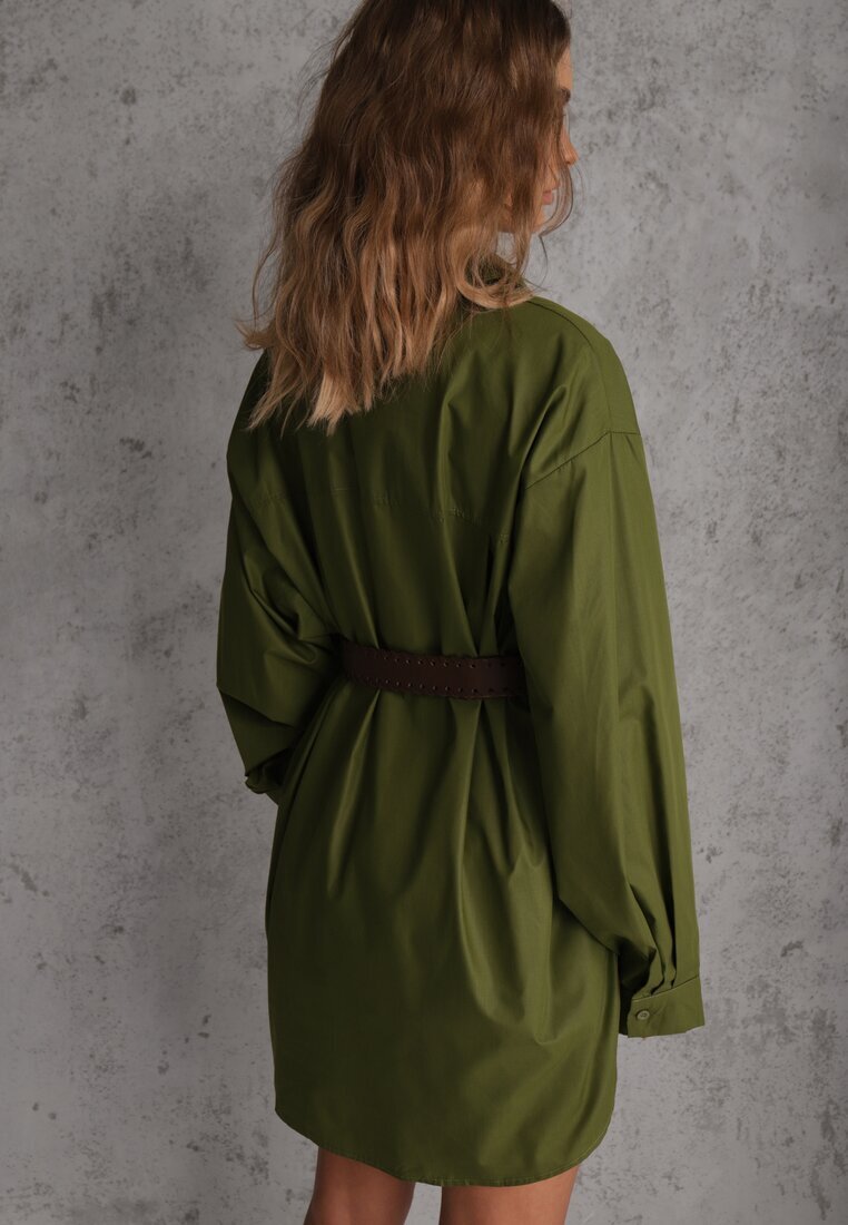 elsa.m by may Cămașă Verde din bumbac și viscoză croială lungă oversize cu curea Tethys