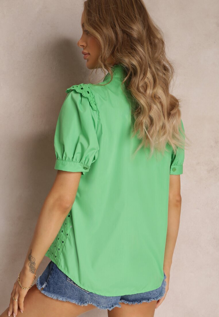 elsa.m by may Cămașă Verde din Țesătură de Dantelă cu Broderie și Guler Tunică Mardellia