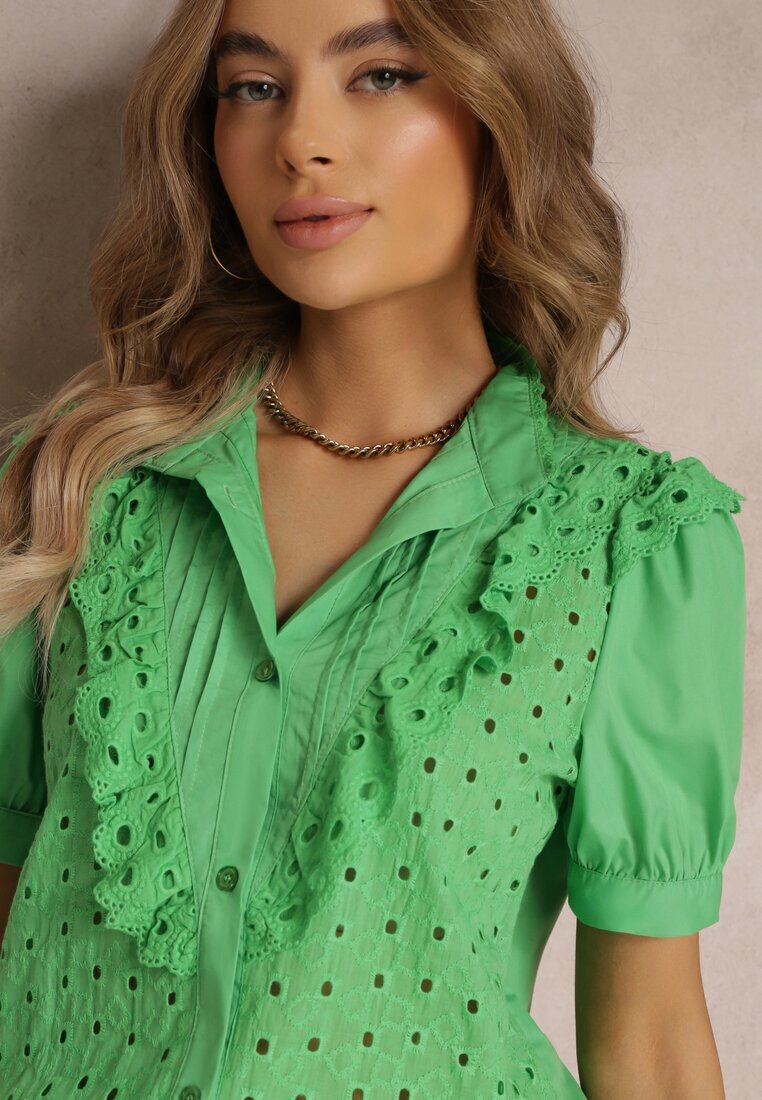 elsa.m by may Cămașă Verde din Țesătură de Dantelă cu Broderie și Guler Tunică Mardellia