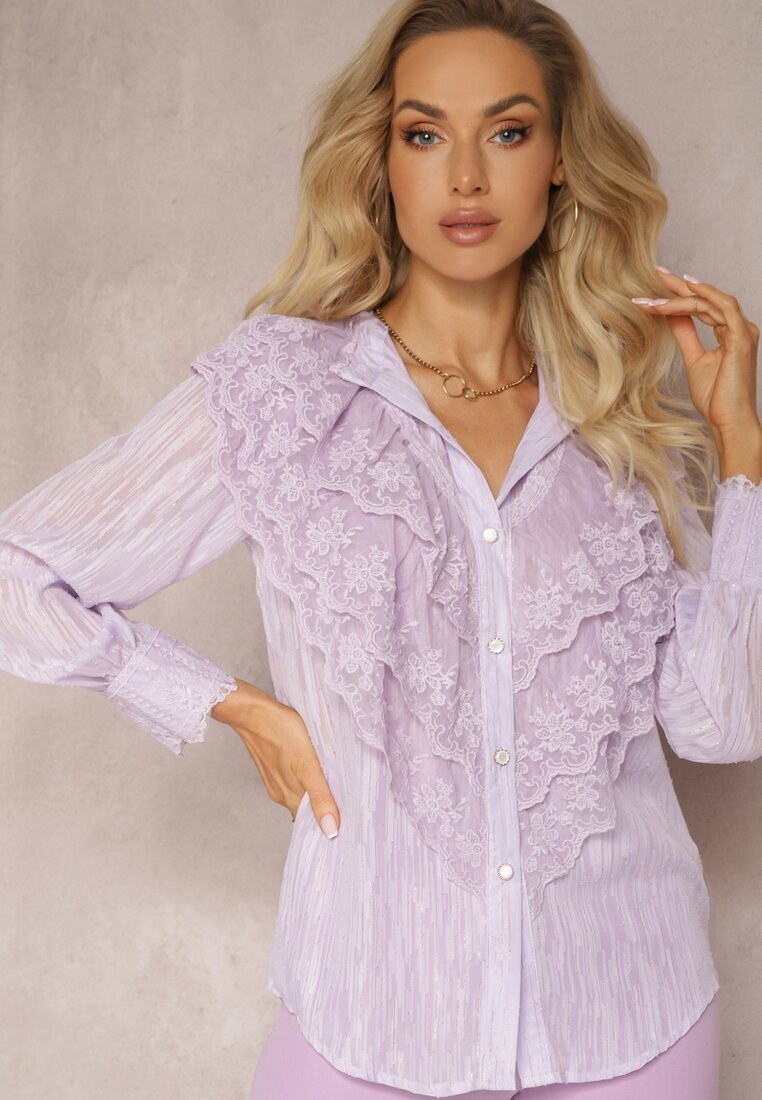 elsa.m by may Cămașă Violet cu Fir Sclipitor și Inserții Brodate Daizee