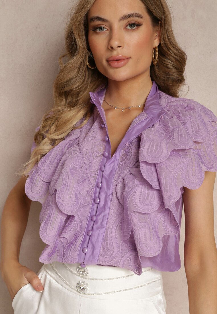 elsa.m by may Cămașă Violet cu Volane Late în Față și pe Umeri Clioni