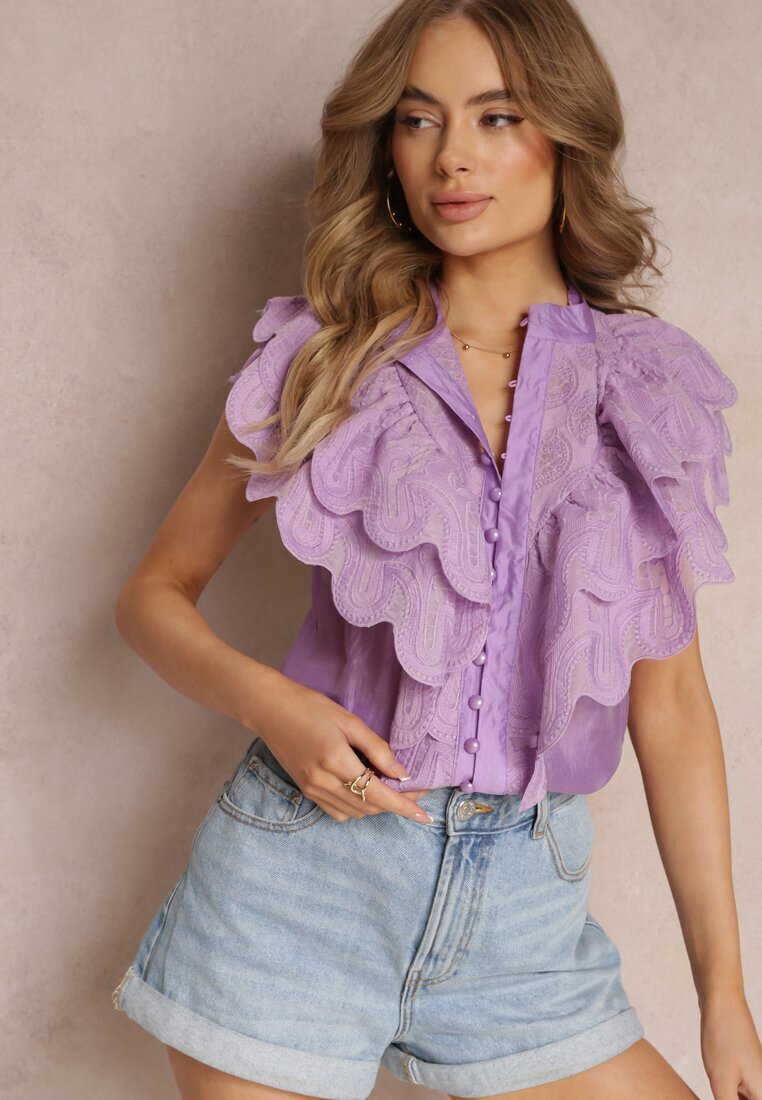 elsa.m by may Cămașă Violet cu Volane Late în Față și pe Umeri Clioni
