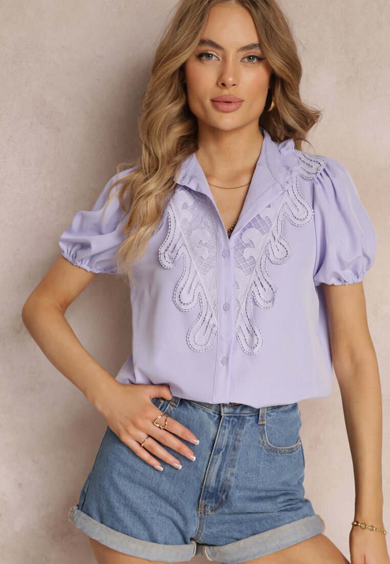 elsa.m by may Cămașă Violetă cu Aplicații de Dantelă și Guler Decorativ Evanore