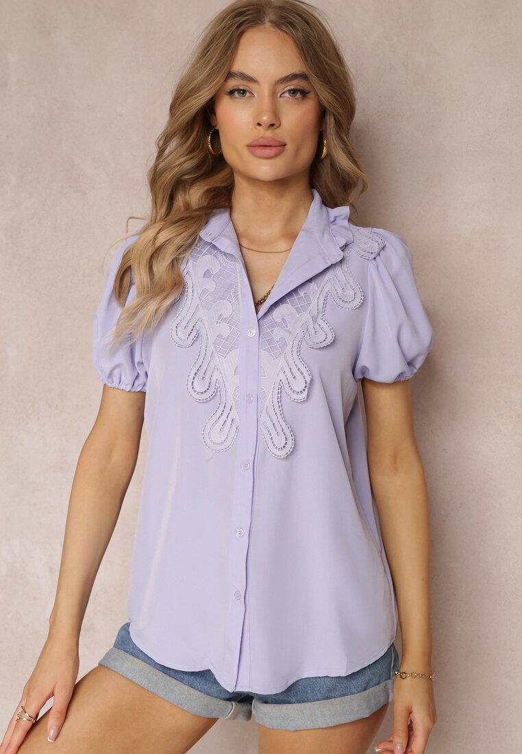 elsa.m by may Cămașă Violetă cu Aplicații de Dantelă și Guler Decorativ Evanore