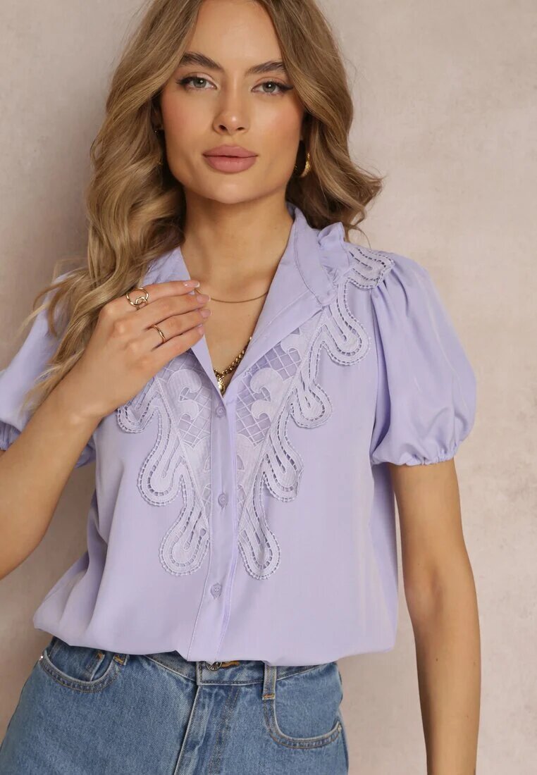 elsa.m by may Cămașă Violetă cu Aplicații de Dantelă și Guler Decorativ Evanore