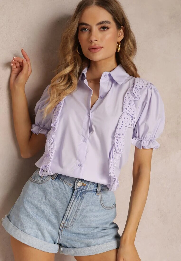 elsa.m by may Cămașă Violetă cu Mâneci Decorative și Volane în Față John