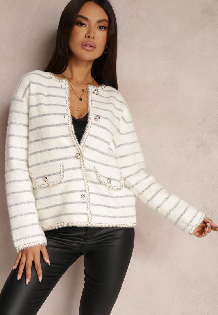 elsa.m by may Cardigan Alb din Vâscoză cu nasturi Bive