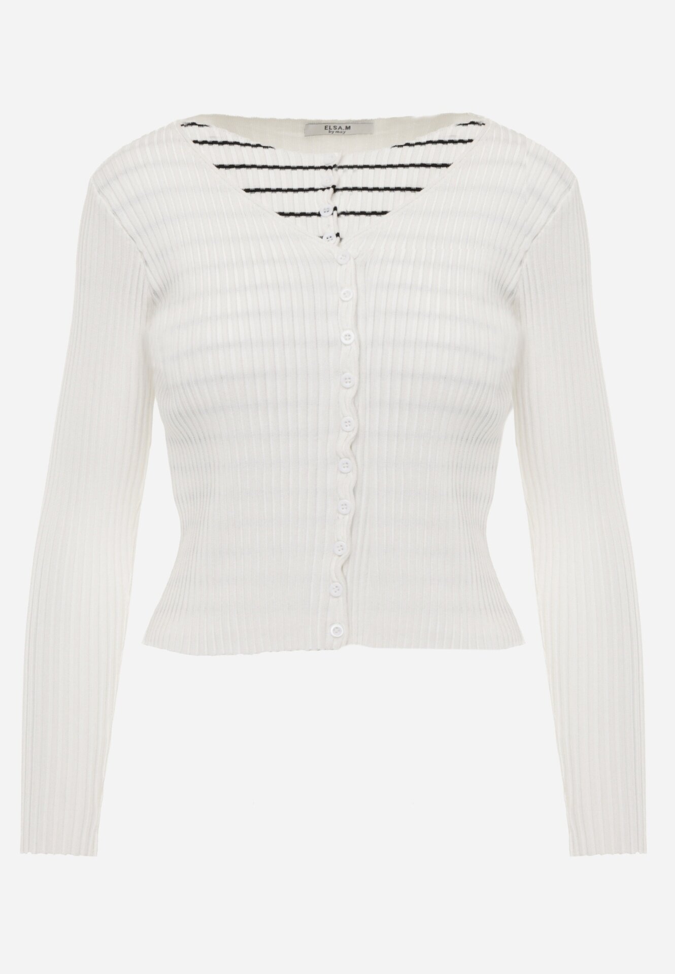 elsa.m by may Cardigan Alb Reiat Deschis din Viscoză Pinnalia