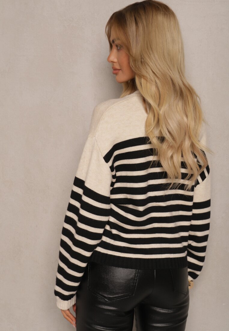 elsa.m by may Cardigan bej deschis încheiat în dungi din tricot de viscoză Filaria