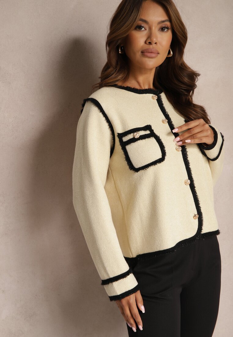elsa.m by may Cardigan deschis bej deschis în stil elegant cu nituri și bordură Irinalea