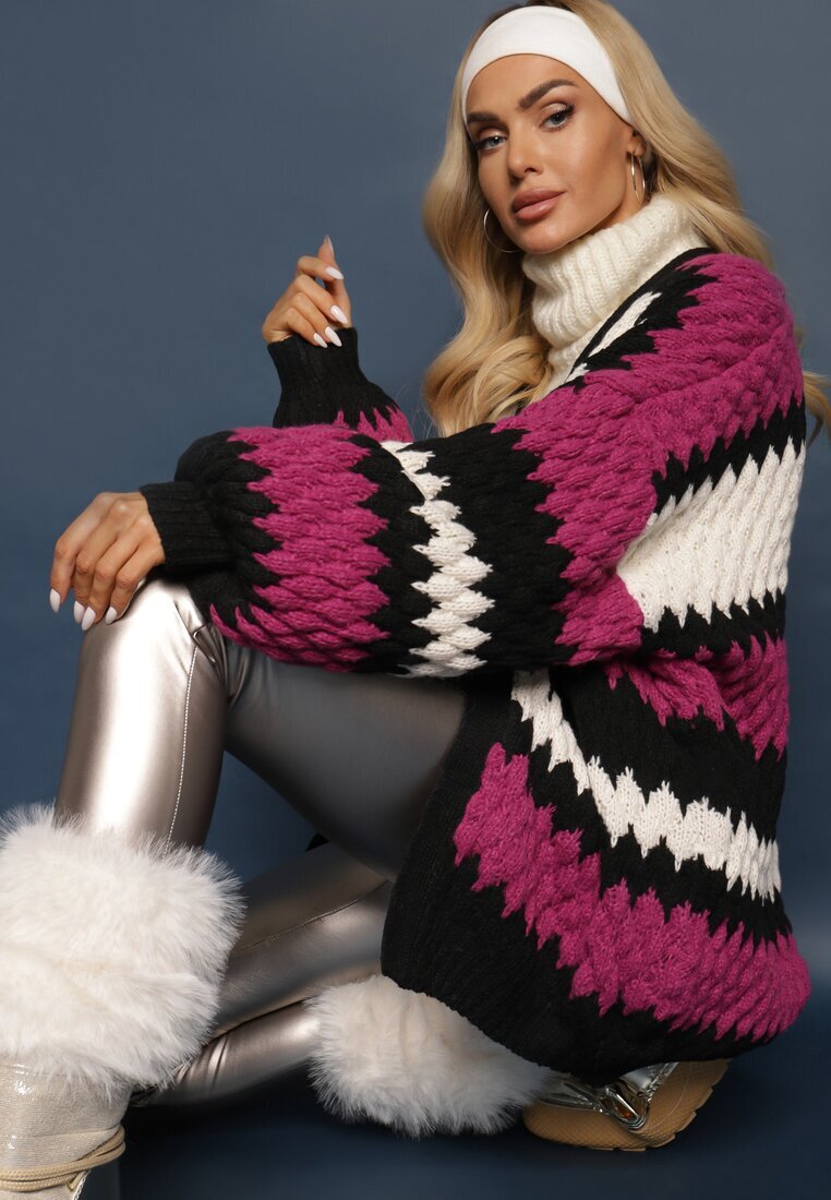 elsa.m by may Cardigan Fucsia Lejer Neîncheiat în Dungi Decorative Adocca