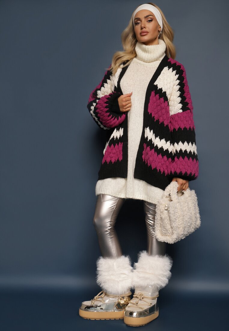 elsa.m by may Cardigan Fucsia Lejer Neîncheiat în Dungi Decorative Adocca