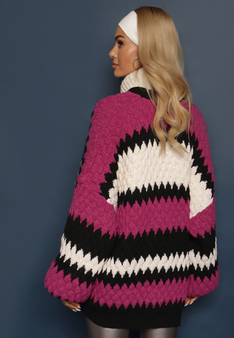 elsa.m by may Cardigan Fucsia Lejer Neîncheiat în Dungi Decorative Adocca