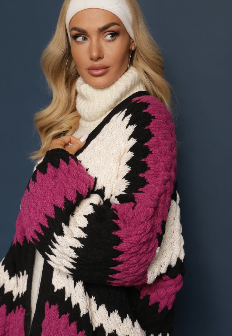 elsa.m by may Cardigan Fucsia Lejer Neîncheiat în Dungi Decorative Adocca
