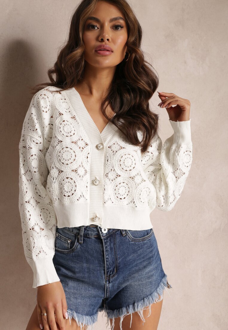 elsa.m by may Cardigan încheiat ajurat alb Nemolle