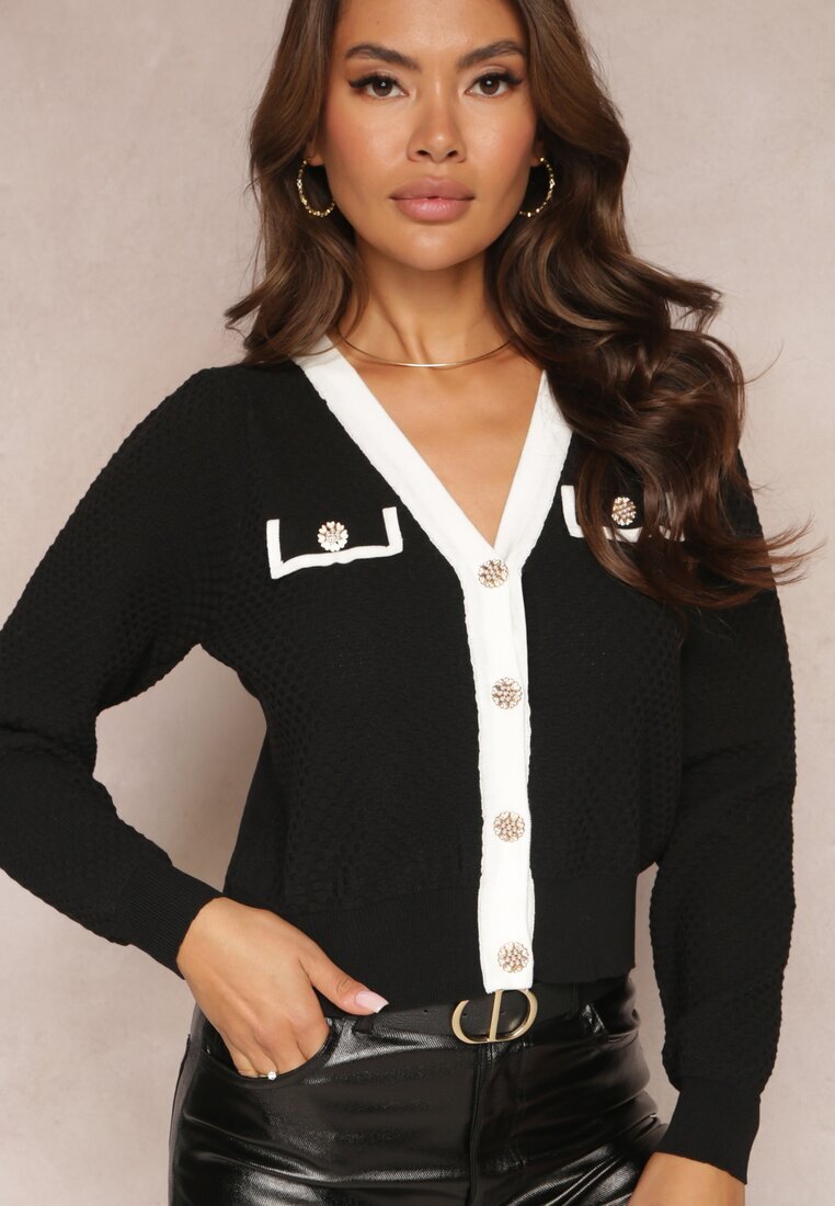 elsa.m by may Cardigan Negru cu nasturi cu decolteu în V Xilmal