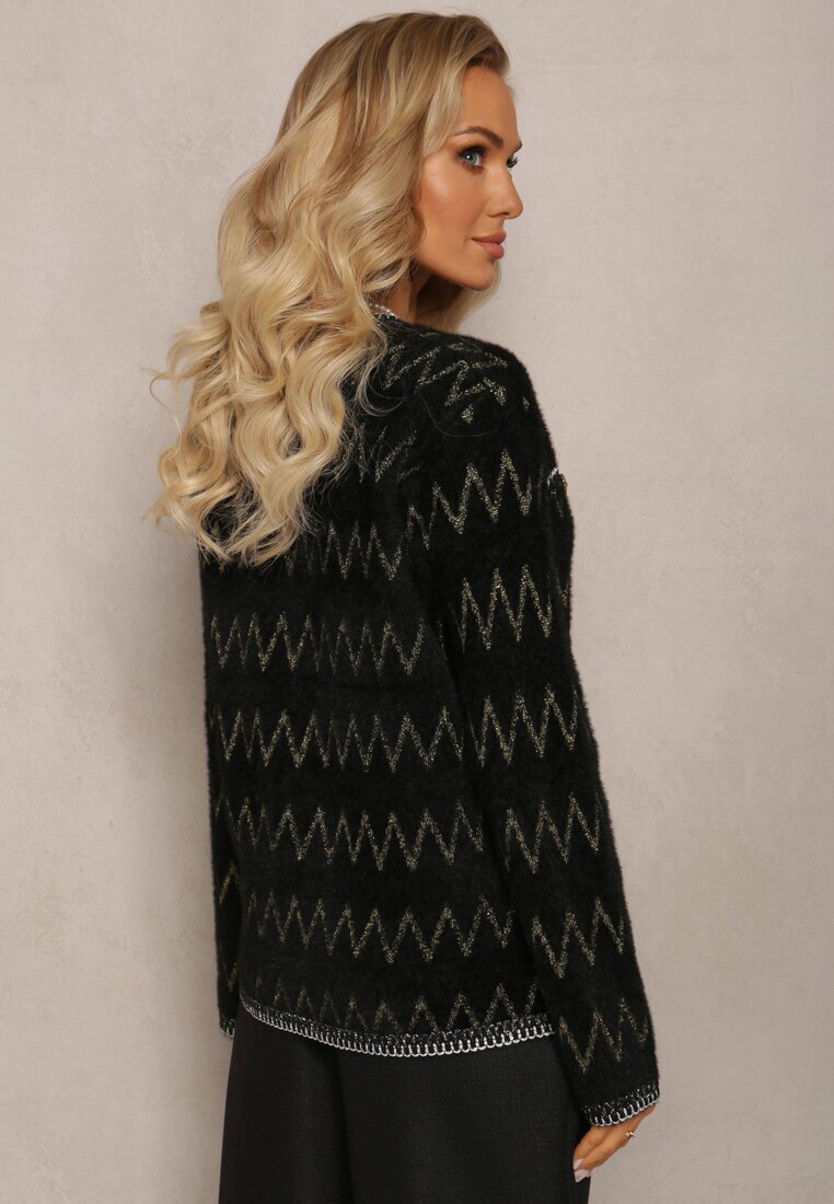 elsa.m by may Cardigan negru cu nasturi cu zirconiu cu fir metalic Sianasa