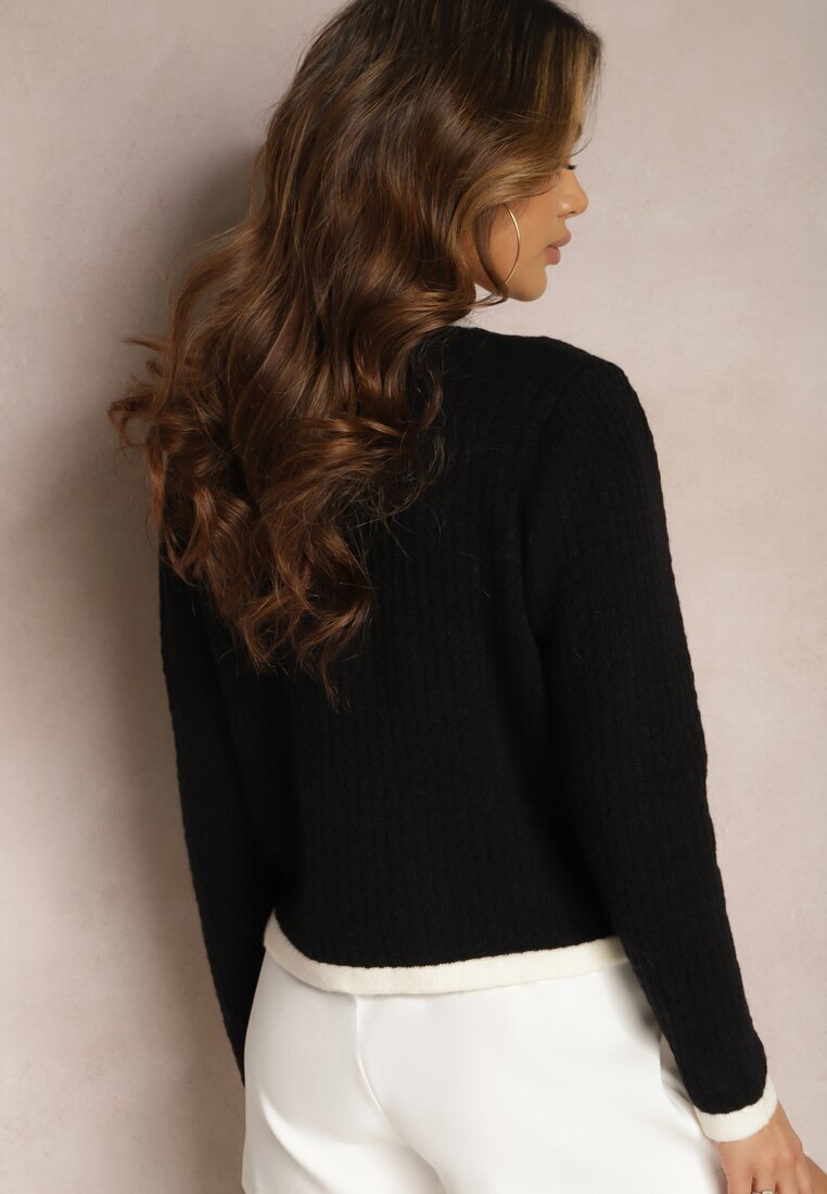 elsa.m by may Cardigan Negru din Tricot de Viscoză în Stil Retro Litare