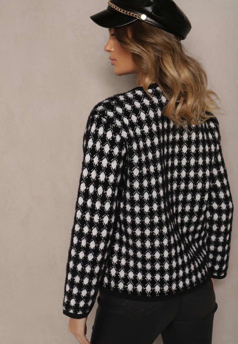 elsa.m by may Cardigan negru din viscoză decorat cu model pepit și nasturi Saveri