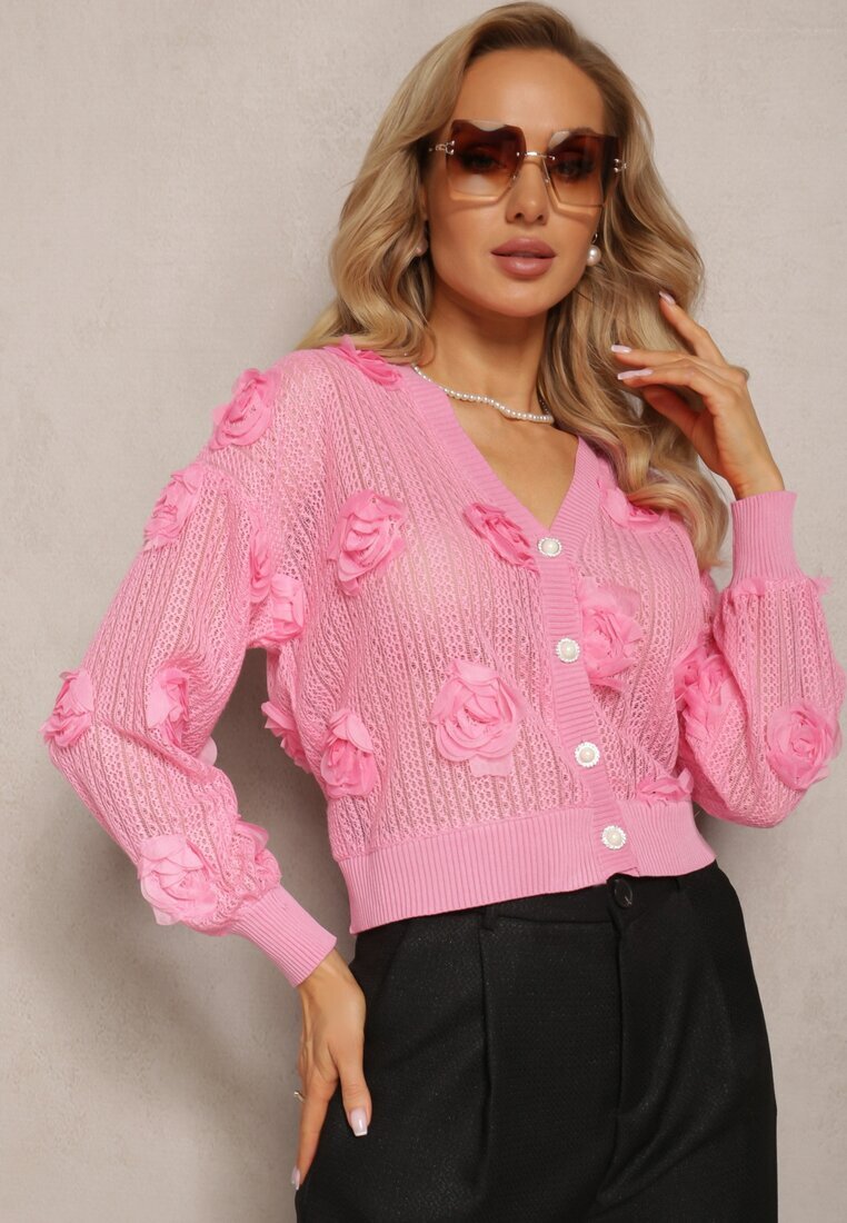 elsa.m by may Cardigan Roz cu Ornament Ajurat Floral Barimona