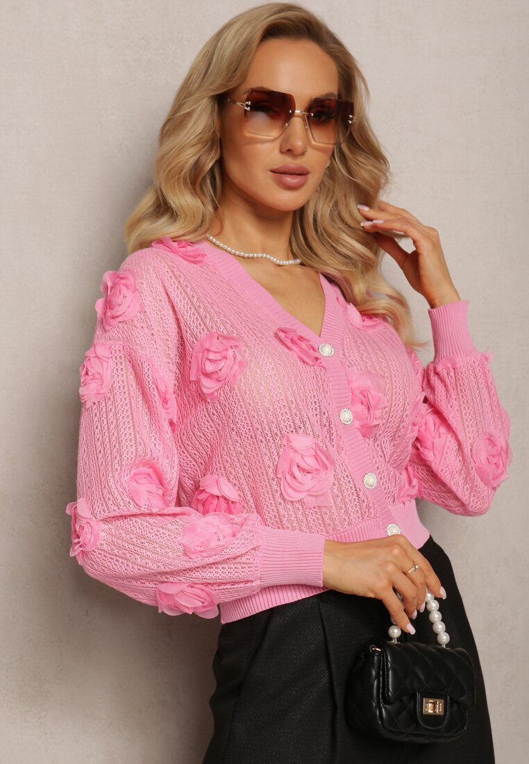 elsa.m by may Cardigan Roz cu Ornament Ajurat Floral Barimona