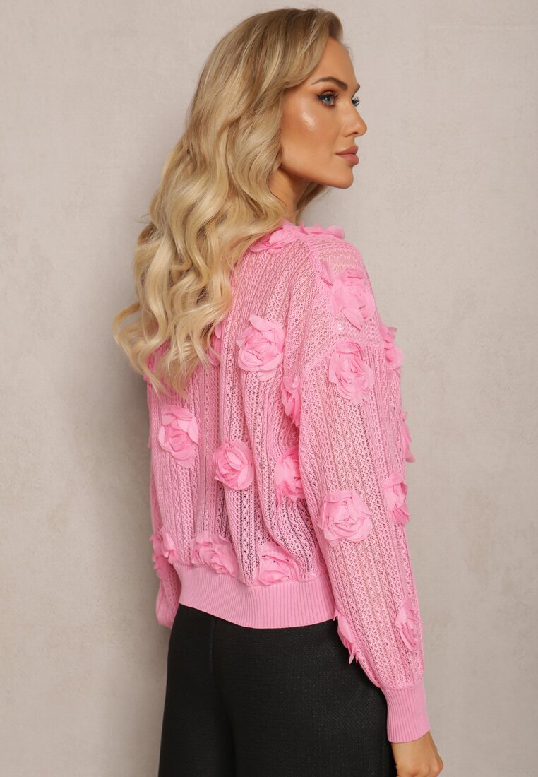 elsa.m by may Cardigan Roz cu Ornament Ajurat Floral Barimona